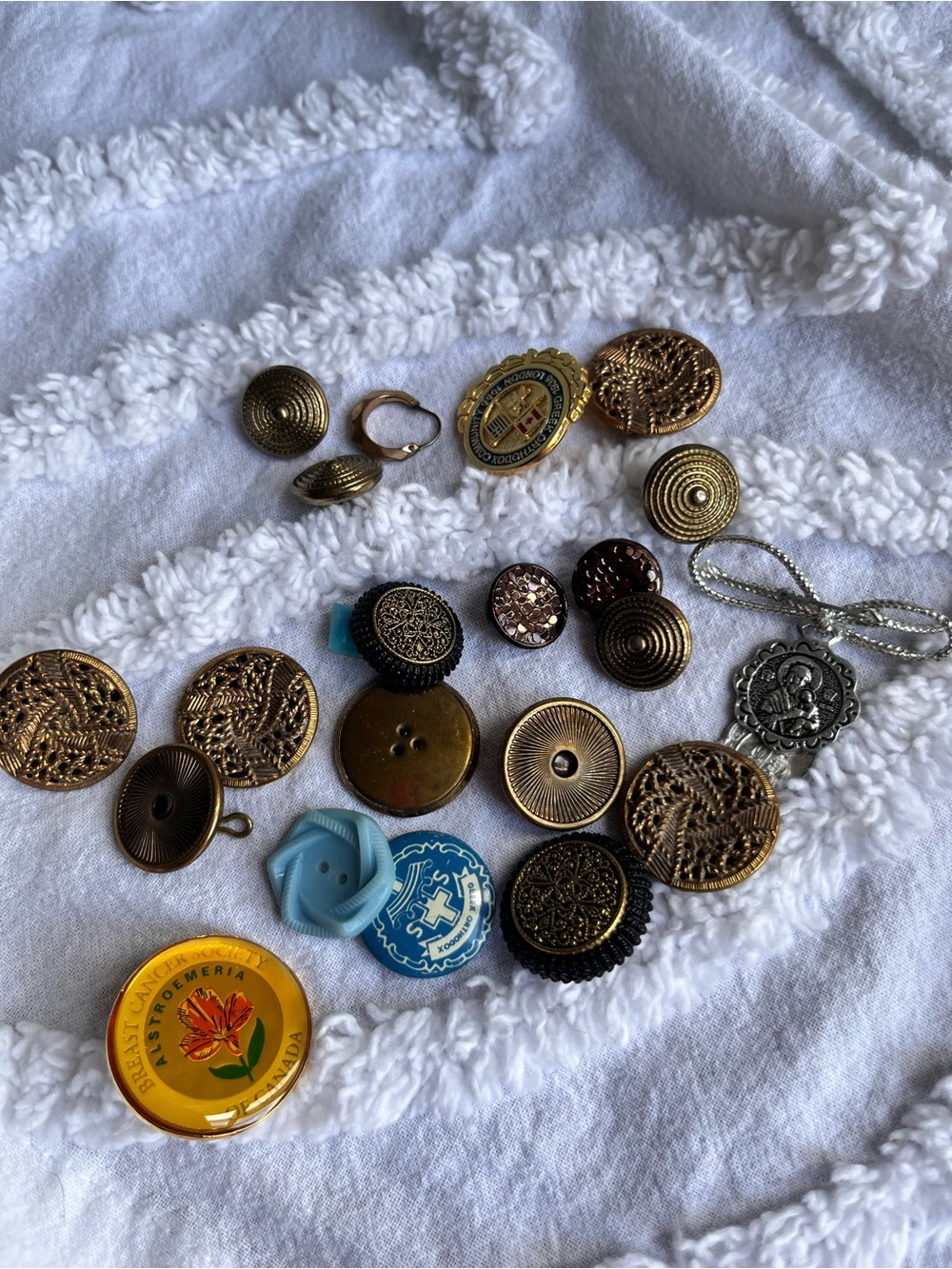 Mixed Lot of  Vintage Bronze and Blue Buttons Etc
